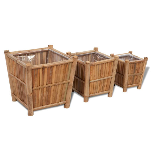 Berkfield 3 pcs Bamboo Raised Bed with Nylon Lining