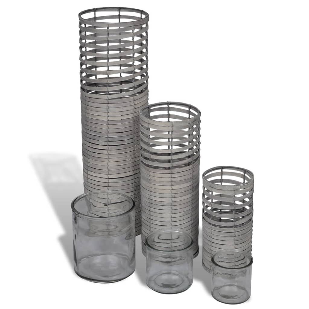 Grey 3 pcs Handmade Weaving Candle Holder