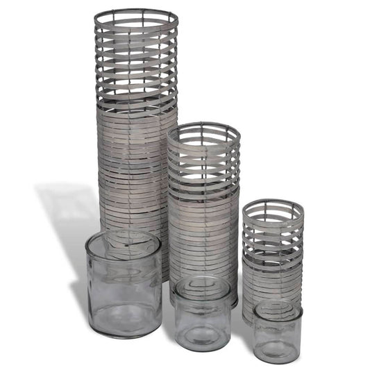 Grey 3 pcs Handmade Weaving Candle Holder