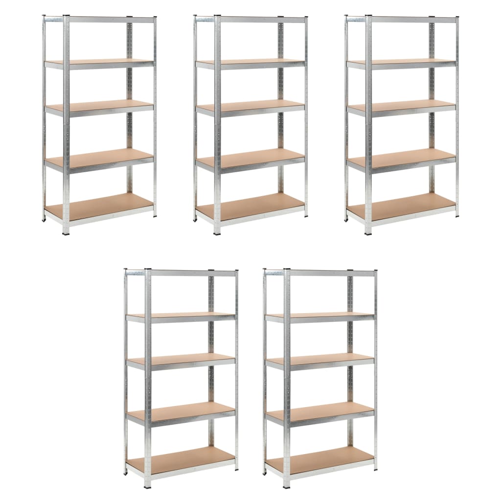 Berkfield 5-Layer Heavy-duty Shelves 5 pcs Silver Steel&Engineered Wood