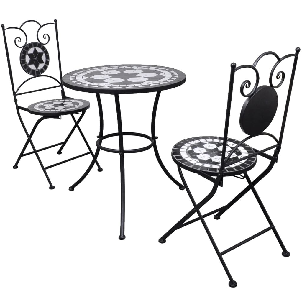Berkfield 3 Piece Bistro Set Ceramic Tile Black and White