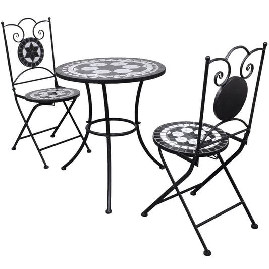 Berkfield 3 Piece Bistro Set Ceramic Tile Black and White