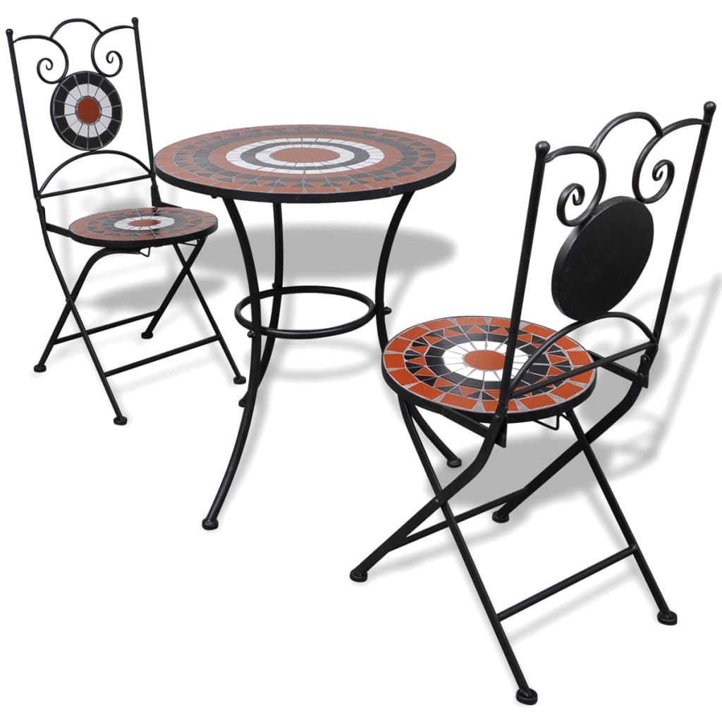Berkfield 3 Piece Bistro Set Ceramic Tile Terracotta and White