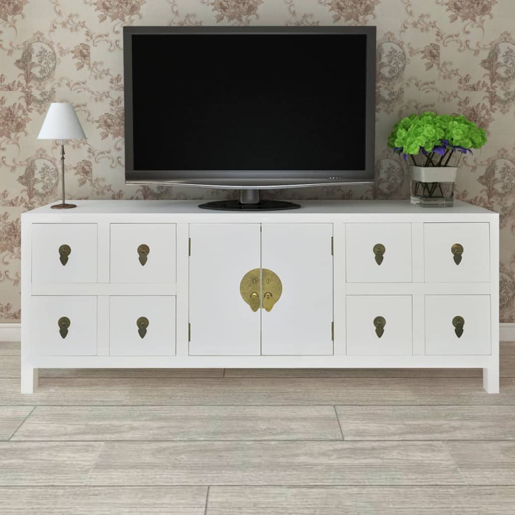 Berkfield Wooden Sideboard Asian Style with 8 Drawers and 2 Doors