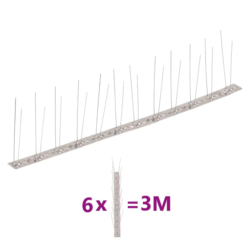 Berkfield 2-row Stainless Steel Bird & Pigeon Spikes Set of 6 3 m