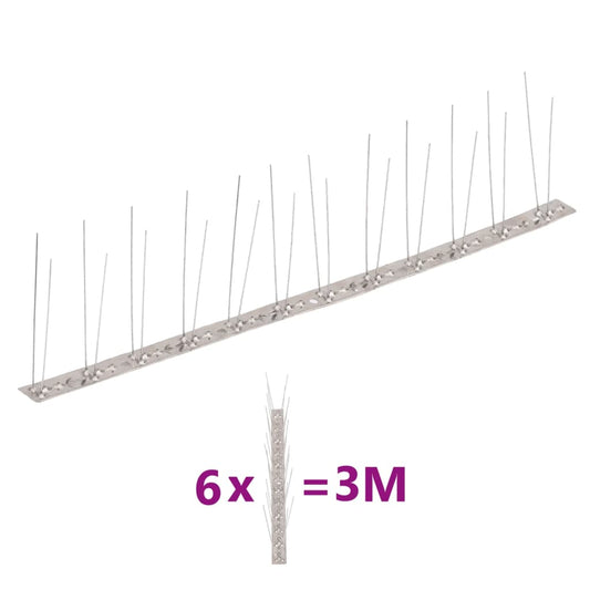 Berkfield 2-row Stainless Steel Bird & Pigeon Spikes Set of 6 3 m