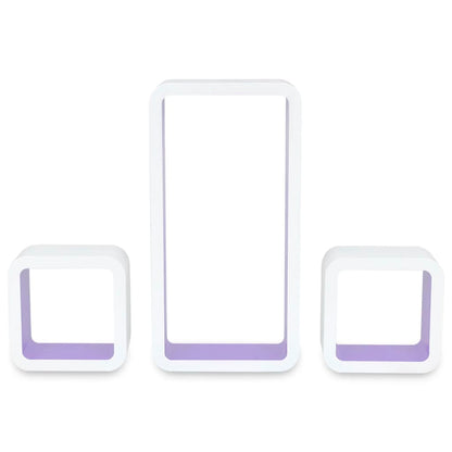3 White-purple MDF Floating Wall Display Shelf Cubes Book/DVD Storage