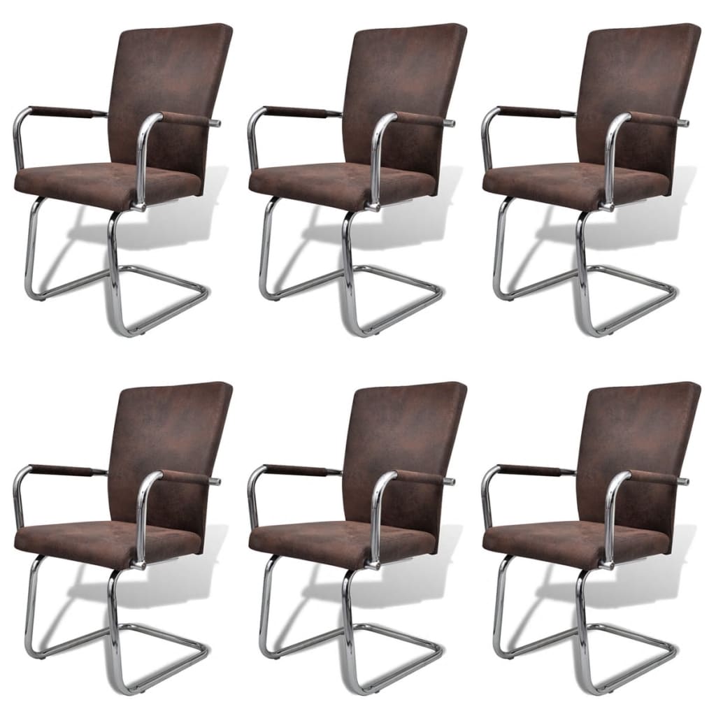 Berkfield Cantilever Dining Chairs 6 pcs Brown Faux Leather