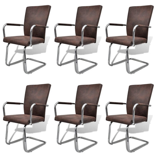 Berkfield Cantilever Dining Chairs 6 pcs Brown Faux Leather