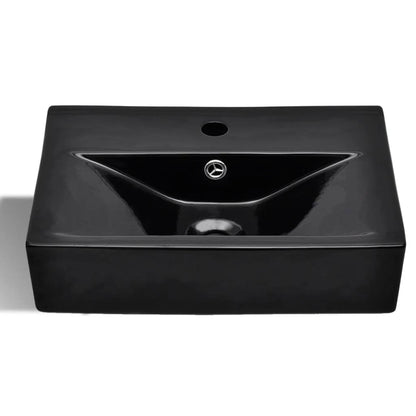 Ceramic Bathroom Sink Basin Faucet/Overflow Hole Black Rectangular