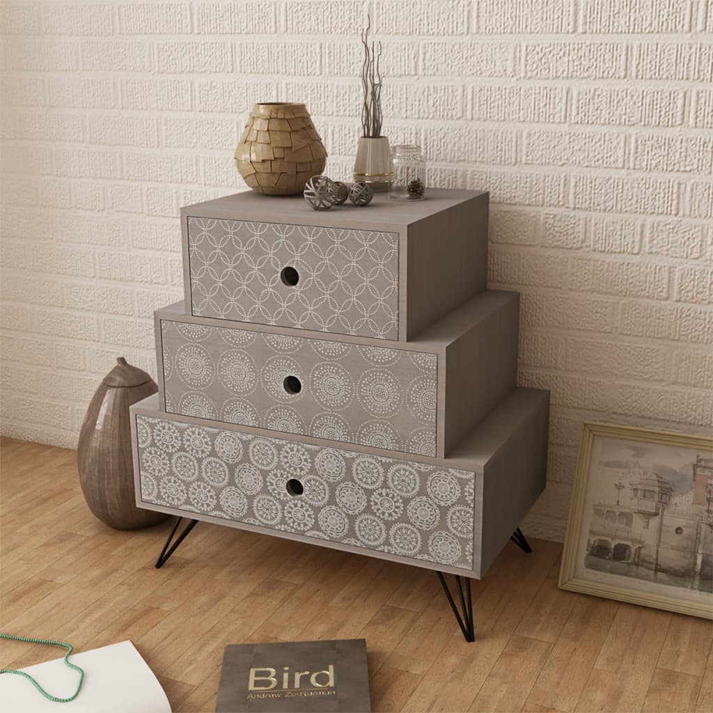 Berkfield Nightstand with 3 Drawers Grey and Brown
