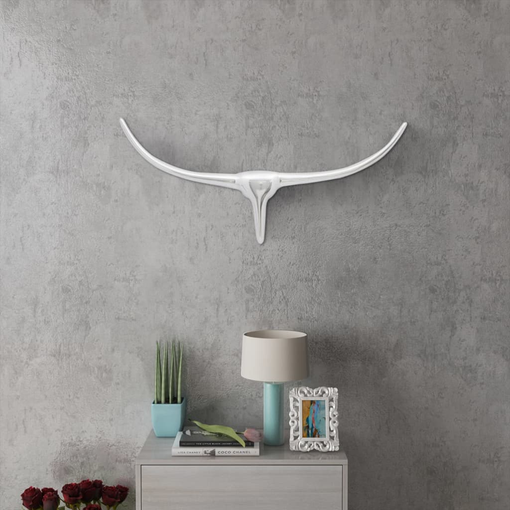 Wall Mounted Aluminium Bull‰۪s Head Decoration Silver 72 cm