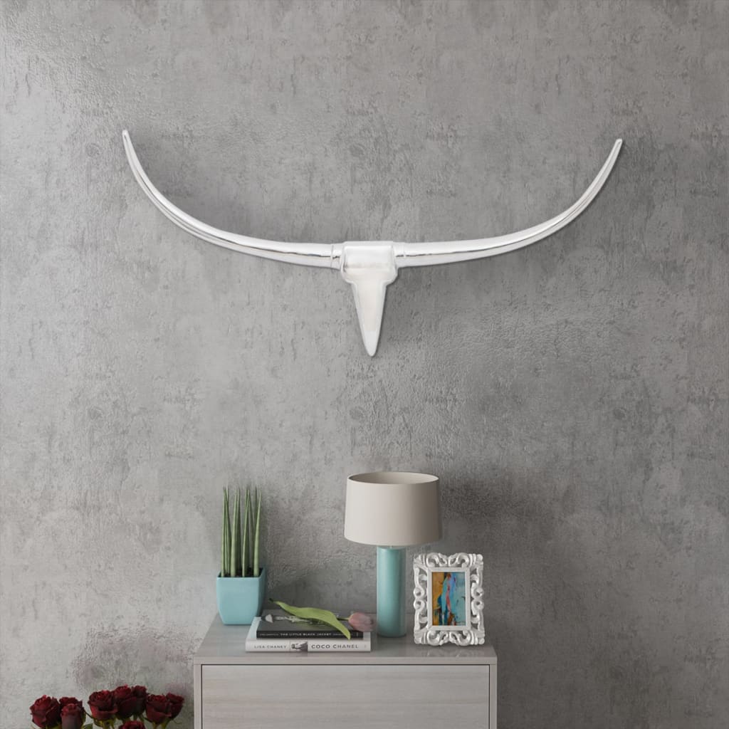 Wall Mounted Aluminium Bull__�_æ_�_s Head Decoration Silver 96 cm