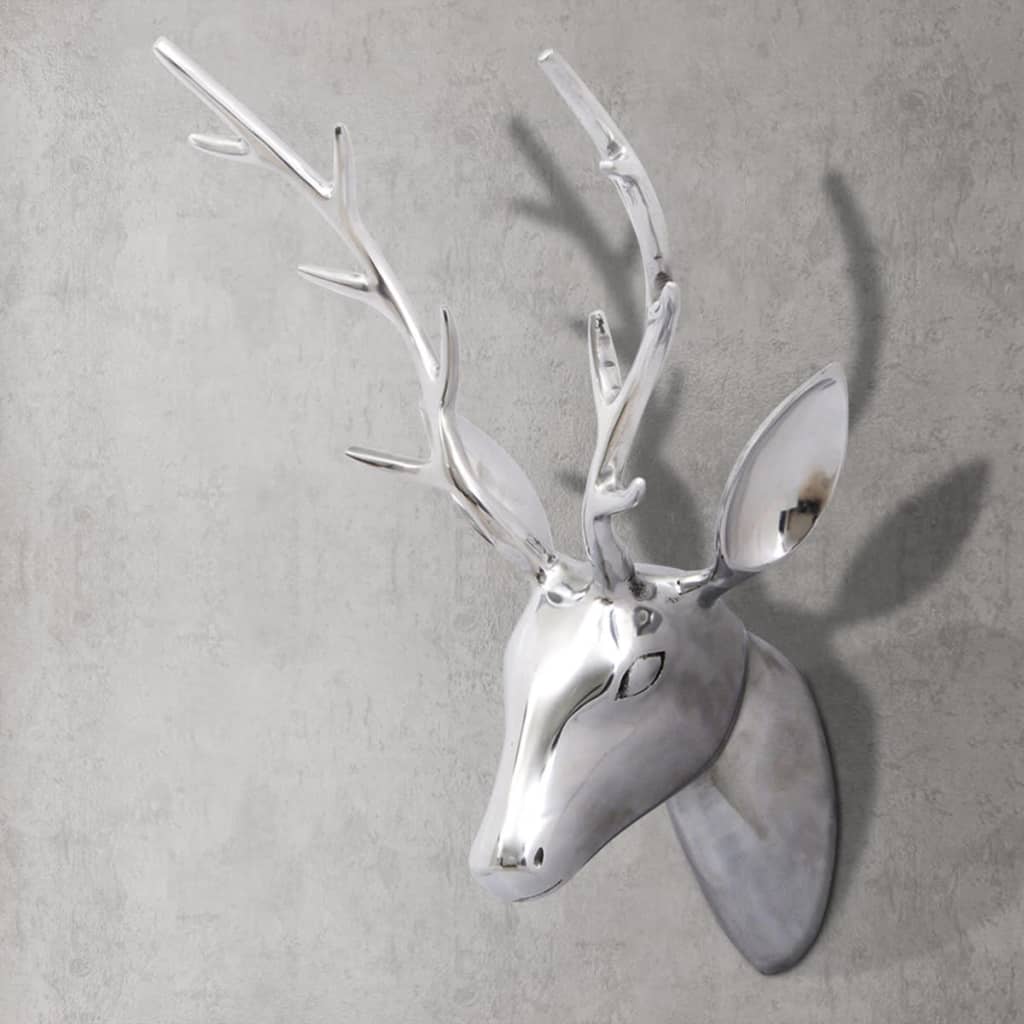 Wall Mounted Aluminium Deer__�_æ_�_s Head Decoration Silver 62 cm