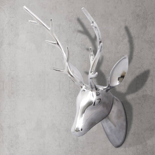 Wall Mounted Aluminium Deer__�_æ_�_s Head Decoration Silver 62 cm
