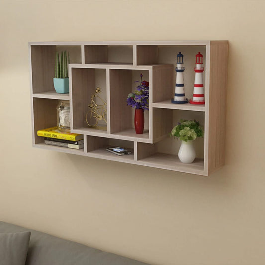 Berkfield Floating Wall Display Shelf 8 Compartments Oak Colour