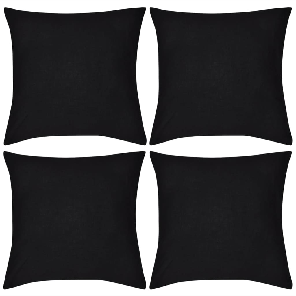 4 Black Cushion Covers Cotton 50 x 50 cm