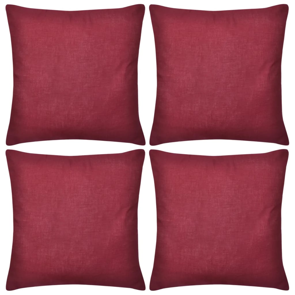 4 Burgundy Cushion Covers Cotton 50 x 50 cm