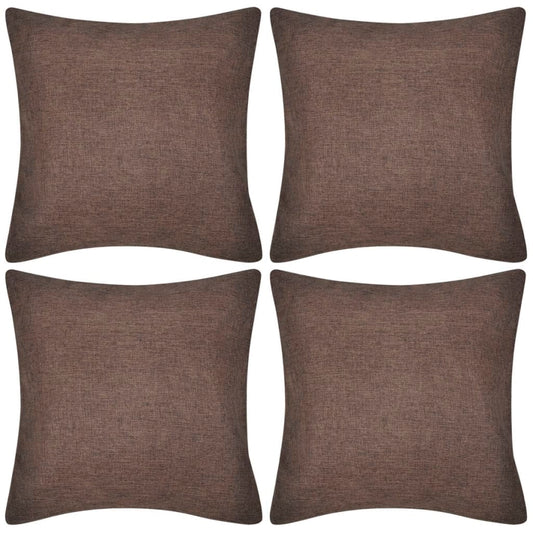4 Brown Cushion Covers Linen-look 40 x 40 cm
