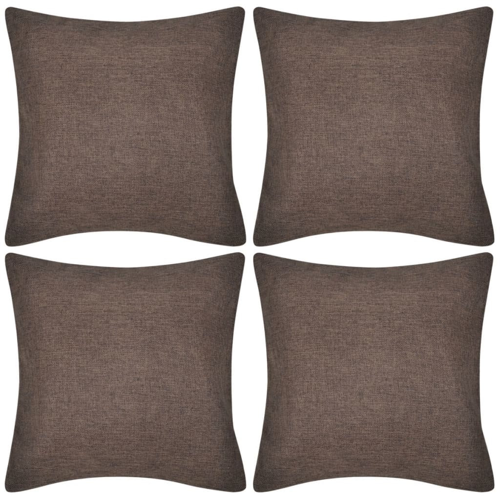 4 Brown Cushion Covers Linen-look 80 x 80 cm