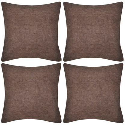 4 Brown Cushion Covers Linen-look 80 x 80 cm