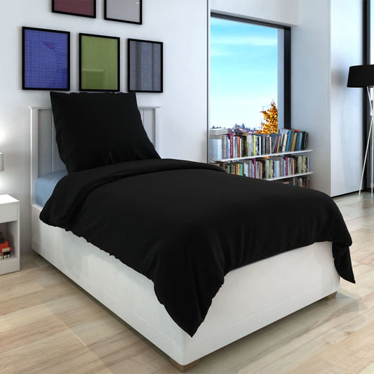 Berkfield Duvet Cover Set Cotton Black 200x200/80x80 cm