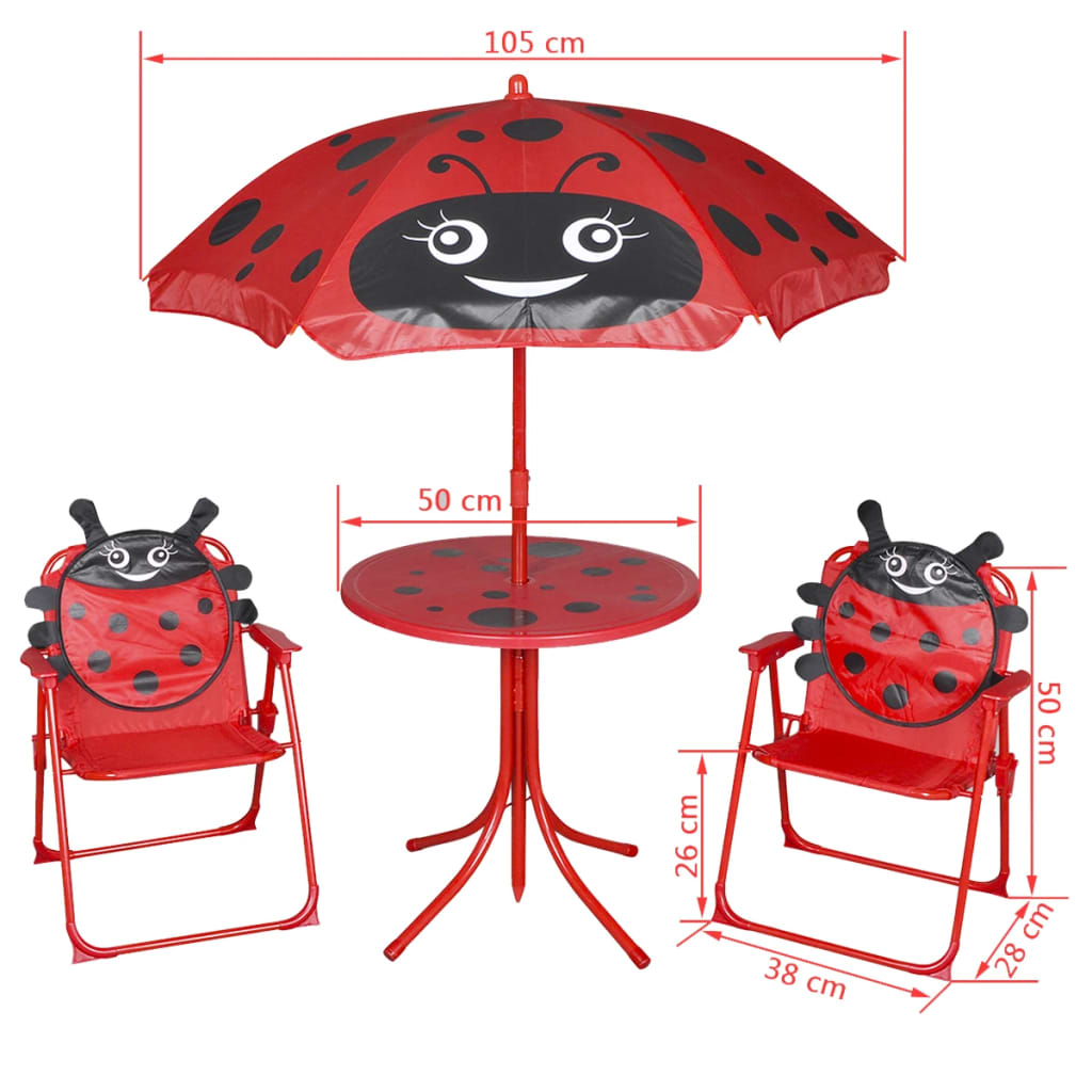 Berkfield 3 Piece Kids' Garden Bistro Set with Parasol Red