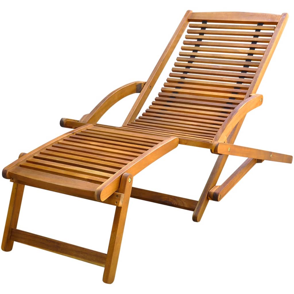 Berkfield Deck Chair with Footrest Solid Acacia Wood