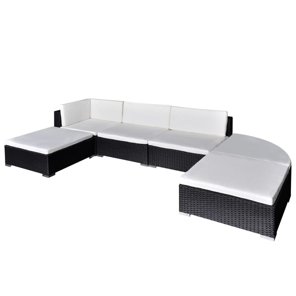 Berkfield 6 Piece Garden Lounge Set with Cushions Poly Rattan Black