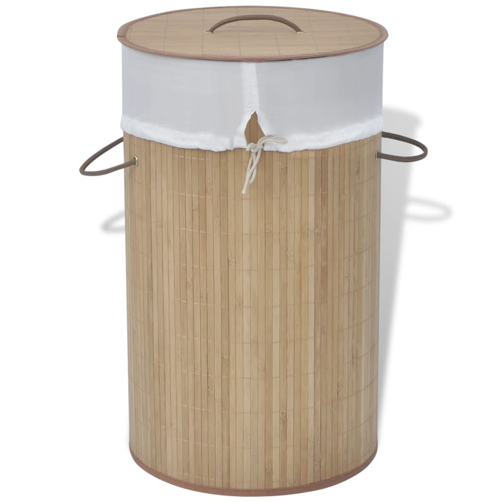 Berkfield Bamboo Laundry Bin Round Natural
