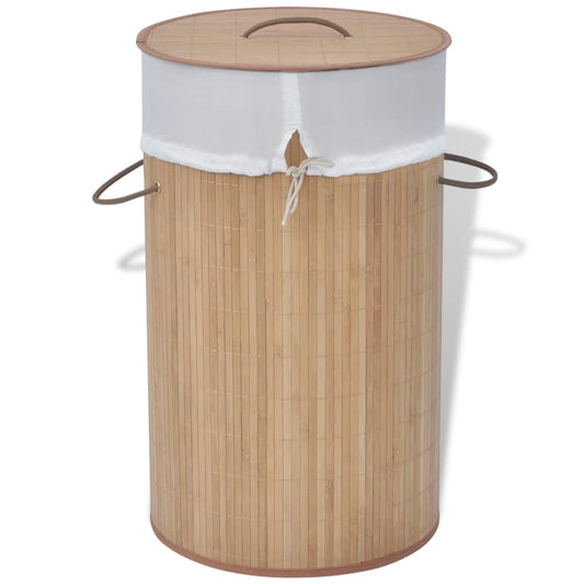 Berkfield Bamboo Laundry Bin Round Natural