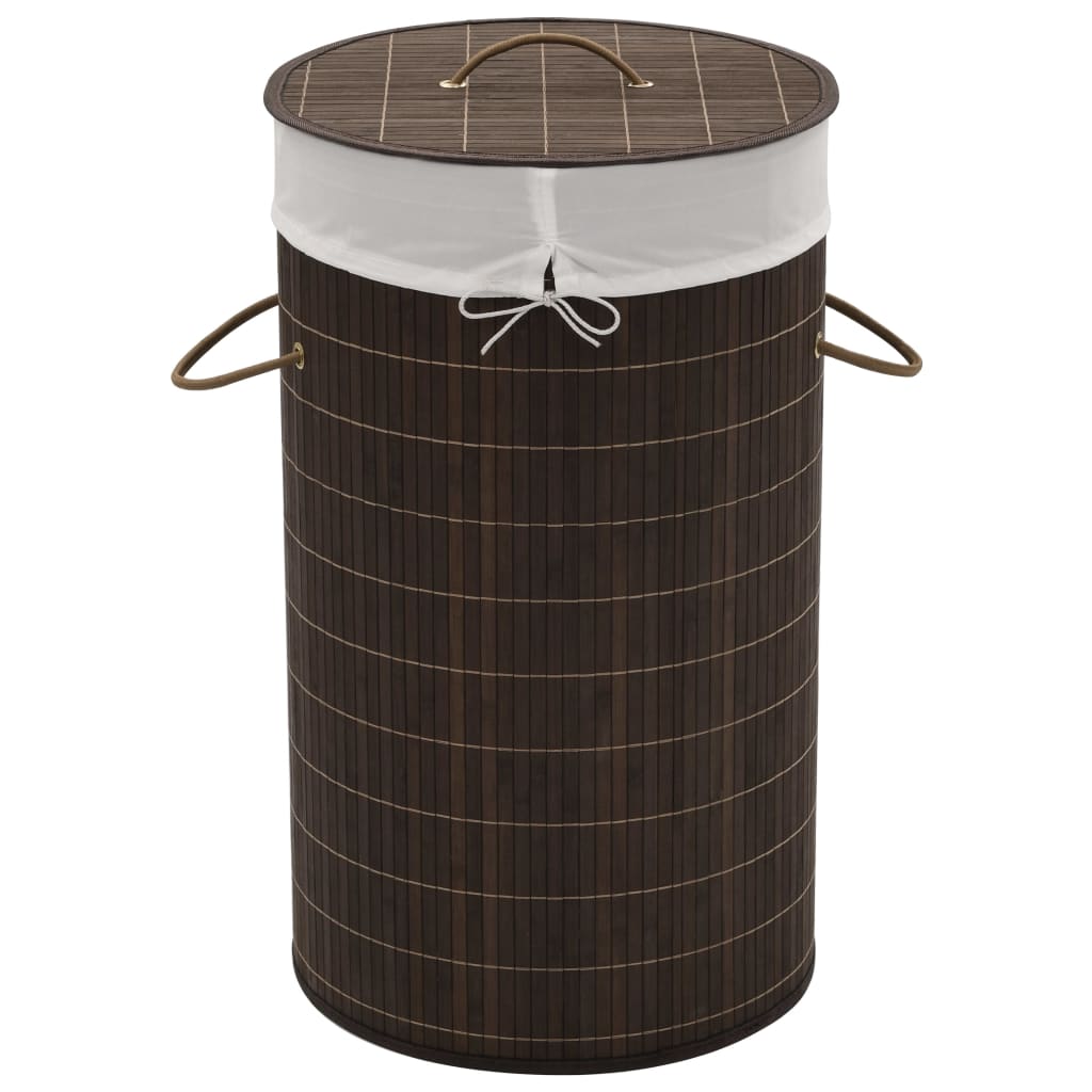 Berkfield Bamboo Laundry Bin Round Dark Brown