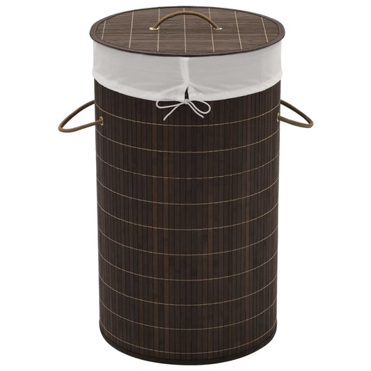 Berkfield Bamboo Laundry Bin Round Dark Brown