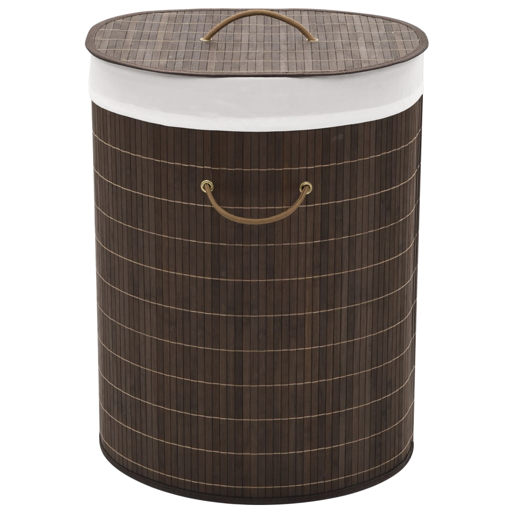 Berkfield Bamboo Laundry Bin Oval Dark Brown