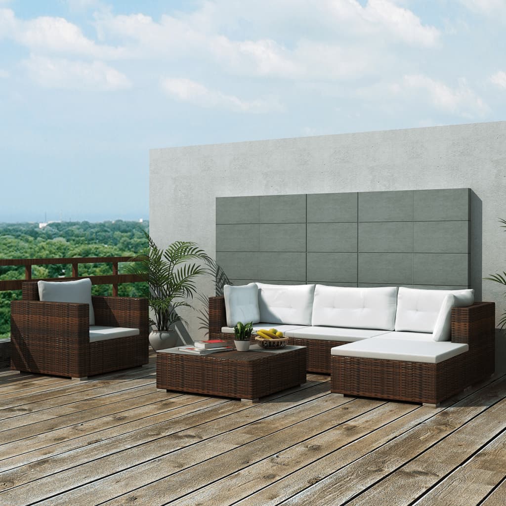 Berkfield 6 Piece Garden Lounge Set with Cushions Poly Rattan Brown
