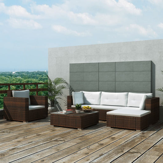 Berkfield 6 Piece Garden Lounge Set with Cushions Poly Rattan Brown