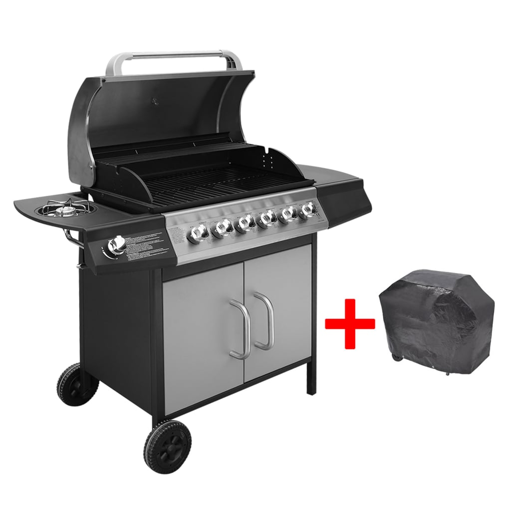 Berkfield Gas Barbecue Grill 6+1 Cooking Zone Black and Silver
