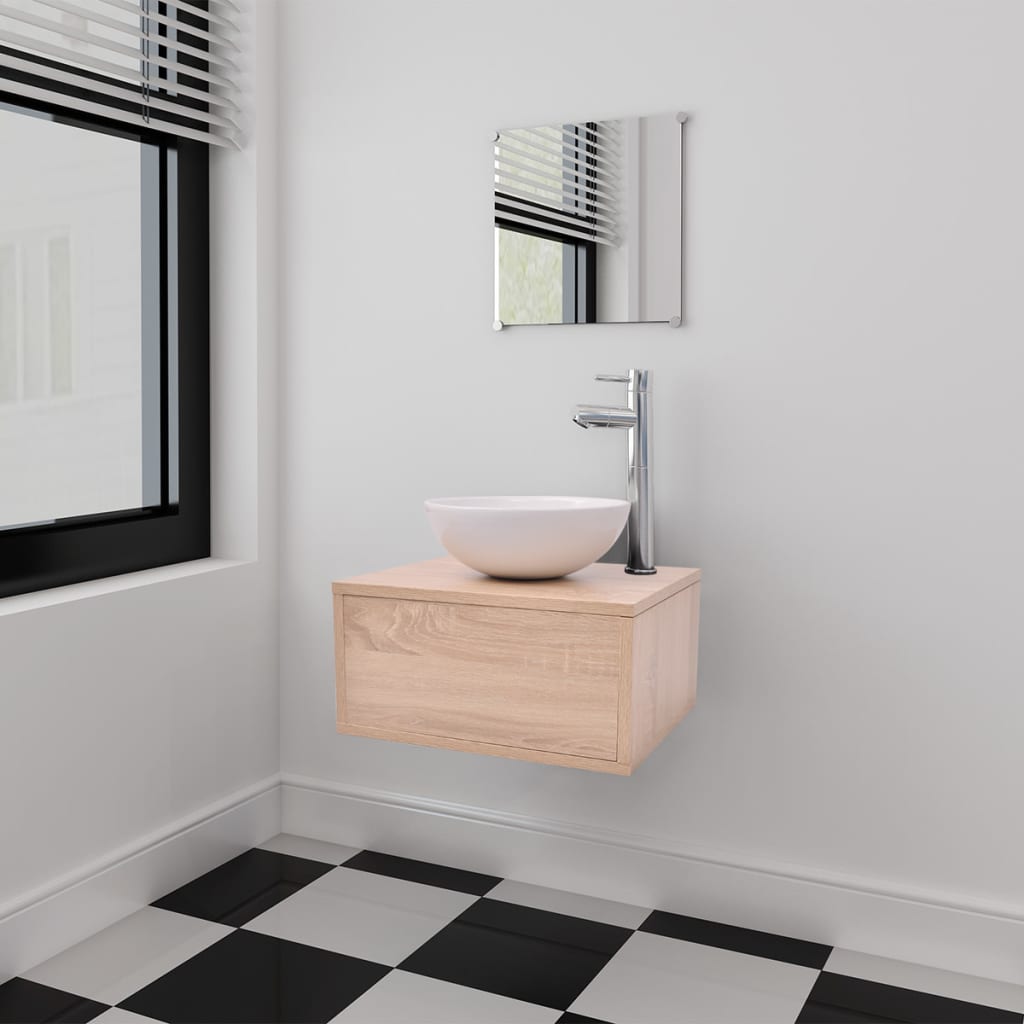 Berkfield Three Piece Bathroom Furniture and Basin Set Beige