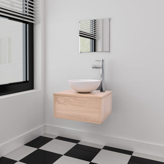 Berkfield Three Piece Bathroom Furniture and Basin Set Beige