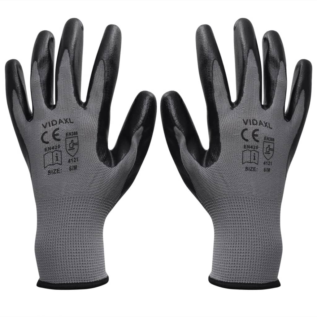 Berkfield Work Gloves Nitrile 24 Pairs Grey and Black Size 8/M