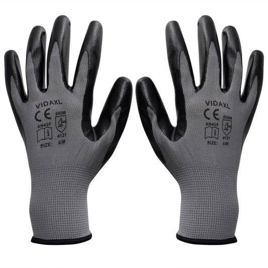 Berkfield Work Gloves Nitrile 24 Pairs Grey and Black Size 8/M