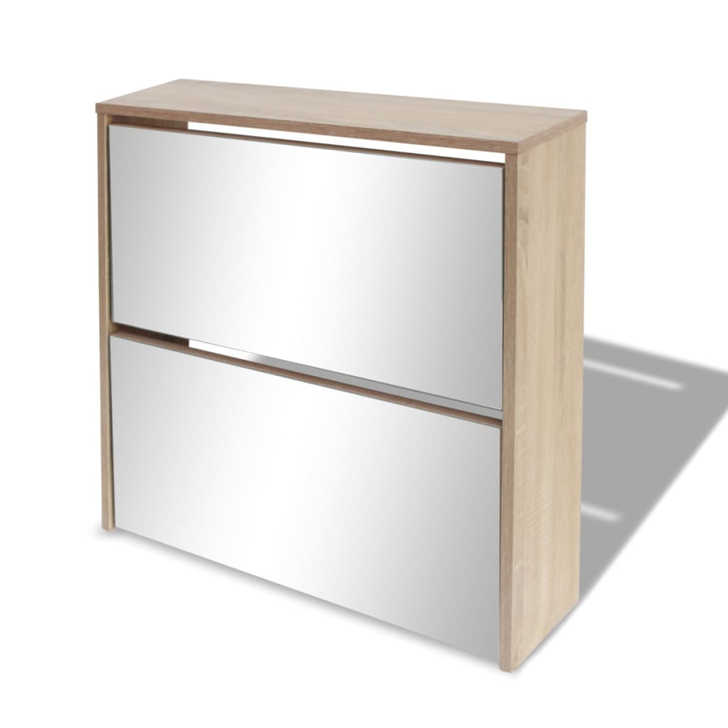Berkfield Shoe Cabinet 2-Layer Mirror Oak 63x17x67 cm