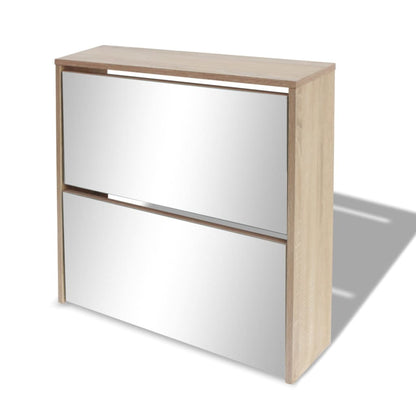 Berkfield Shoe Cabinet 2-Layer Mirror Oak 63x17x67 cm
