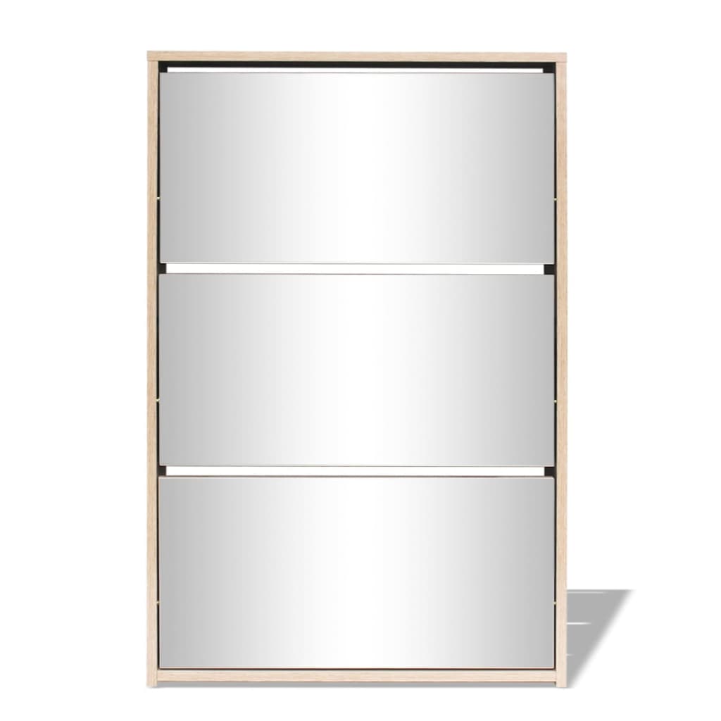 Berkfield Shoe Cabinet 3-Layer Mirror Oak 63x17x102.5 cm