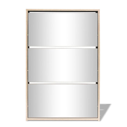 Berkfield Shoe Cabinet 3-Layer Mirror Oak 63x17x102.5 cm