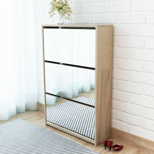 Berkfield Shoe Cabinet 3-Layer Mirror Oak 63x17x102.5 cm