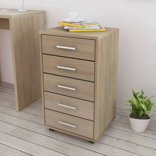Berkfield Office Drawer Unit with Castors 5 Drawers Oak