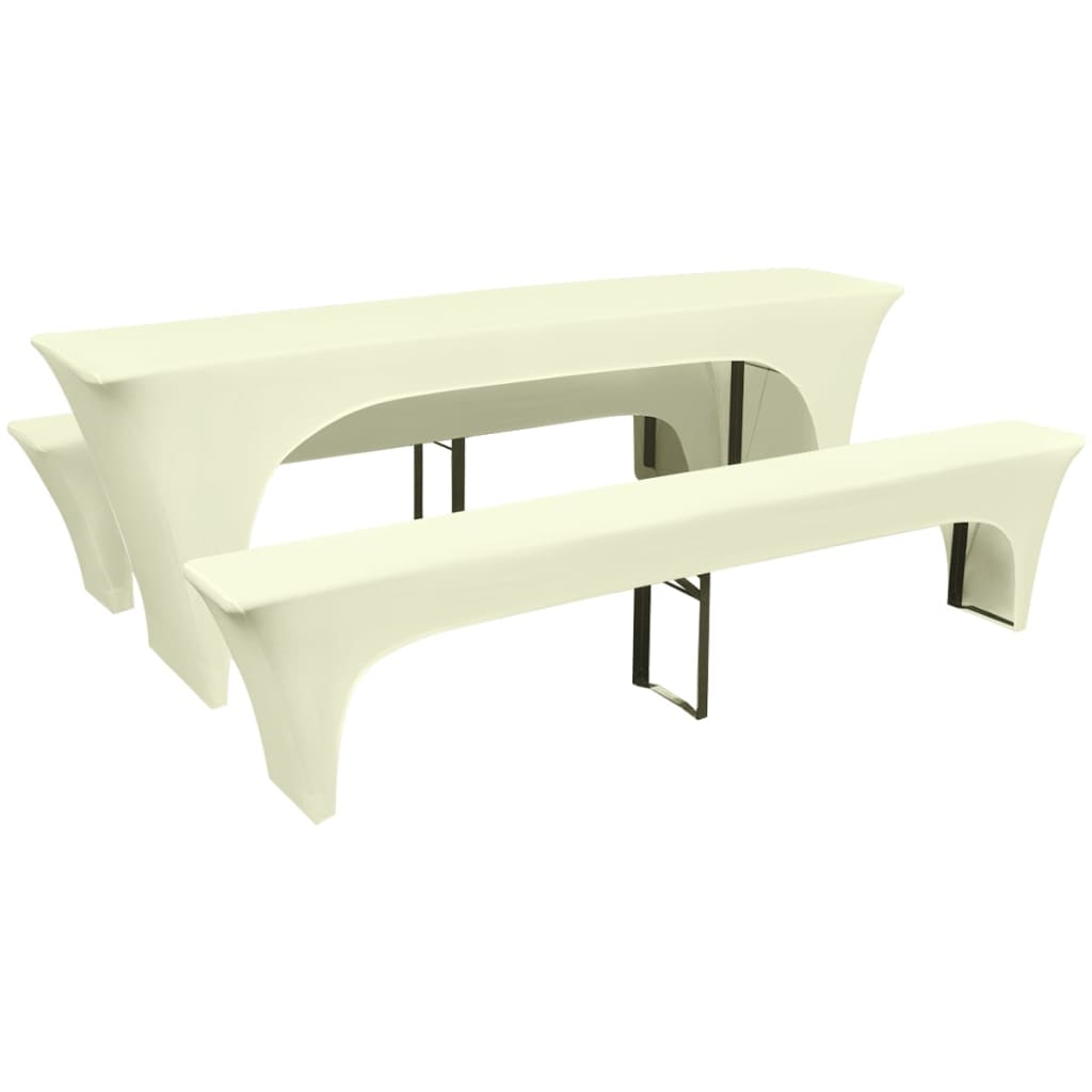 Berkfield Three Piece Slipcover for Beer Table/Benches Stretch Cream