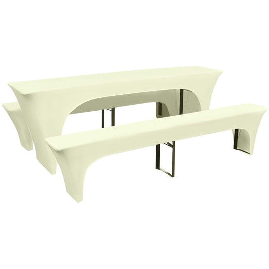Berkfield Three Piece Slipcover for Beer Table/Benches Stretch Cream