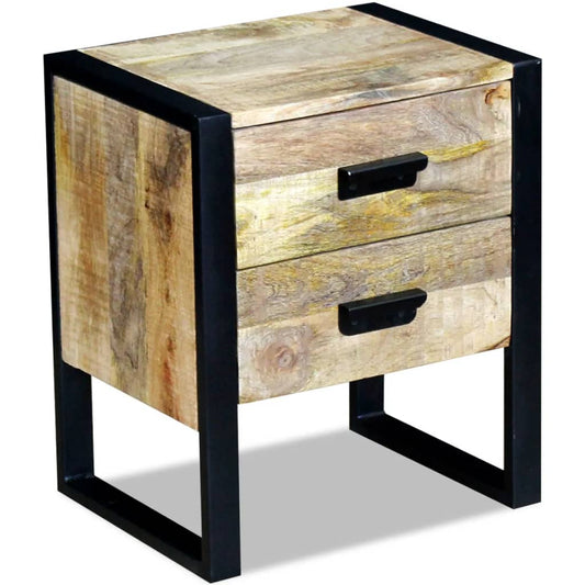 Berkfield Side Table with 2 Drawers Solid Mango Wood 43x33x51 cm